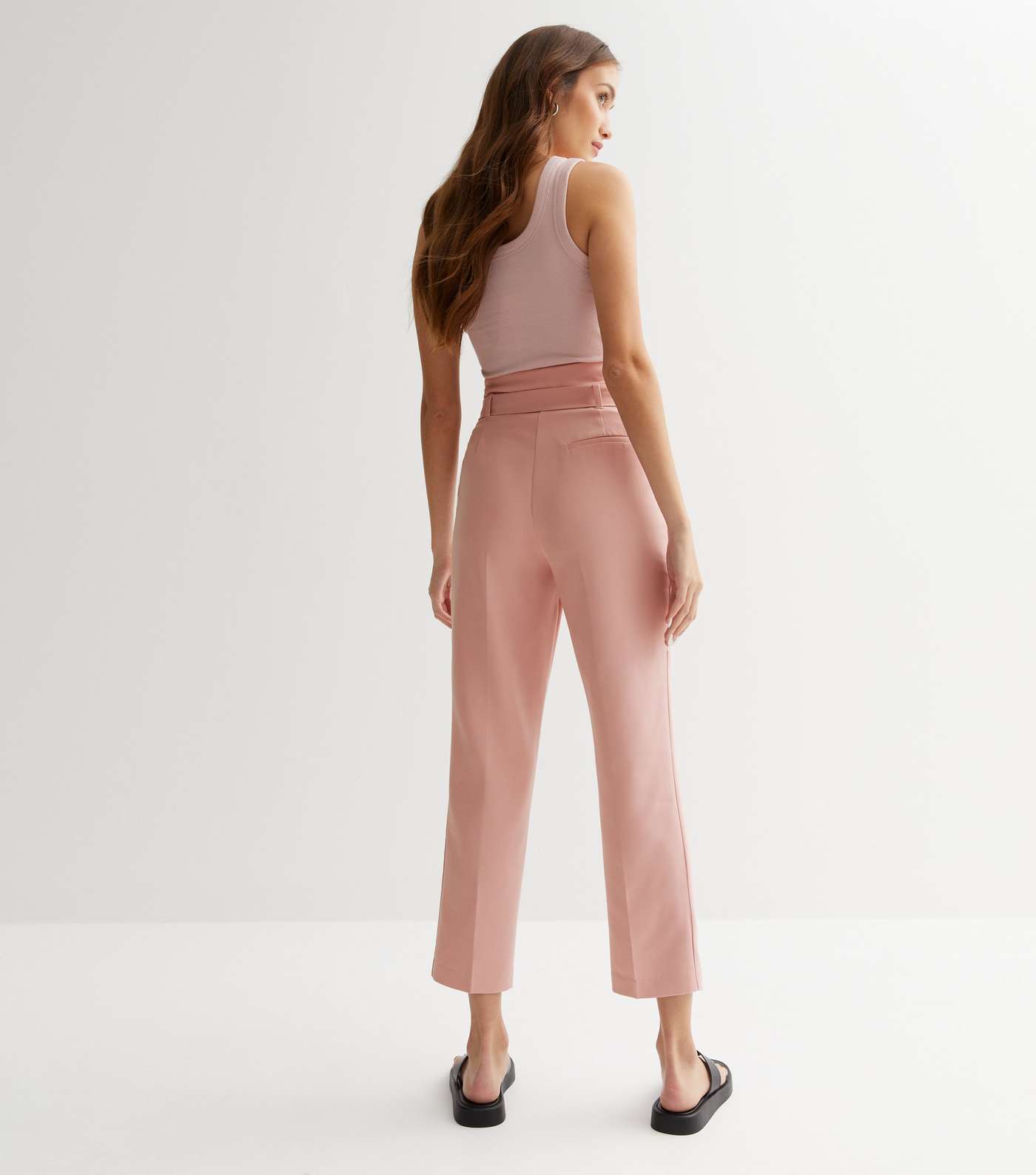 Mid Pink Belted Paperbag Crop Trousers Image 4