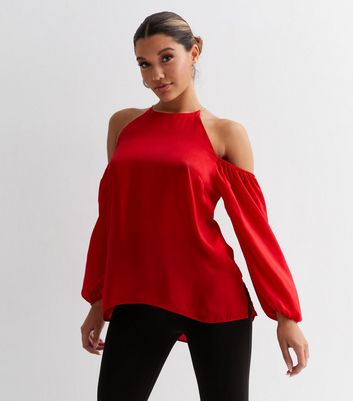 Red Diamante Detail Cold Shoulder Top New Look