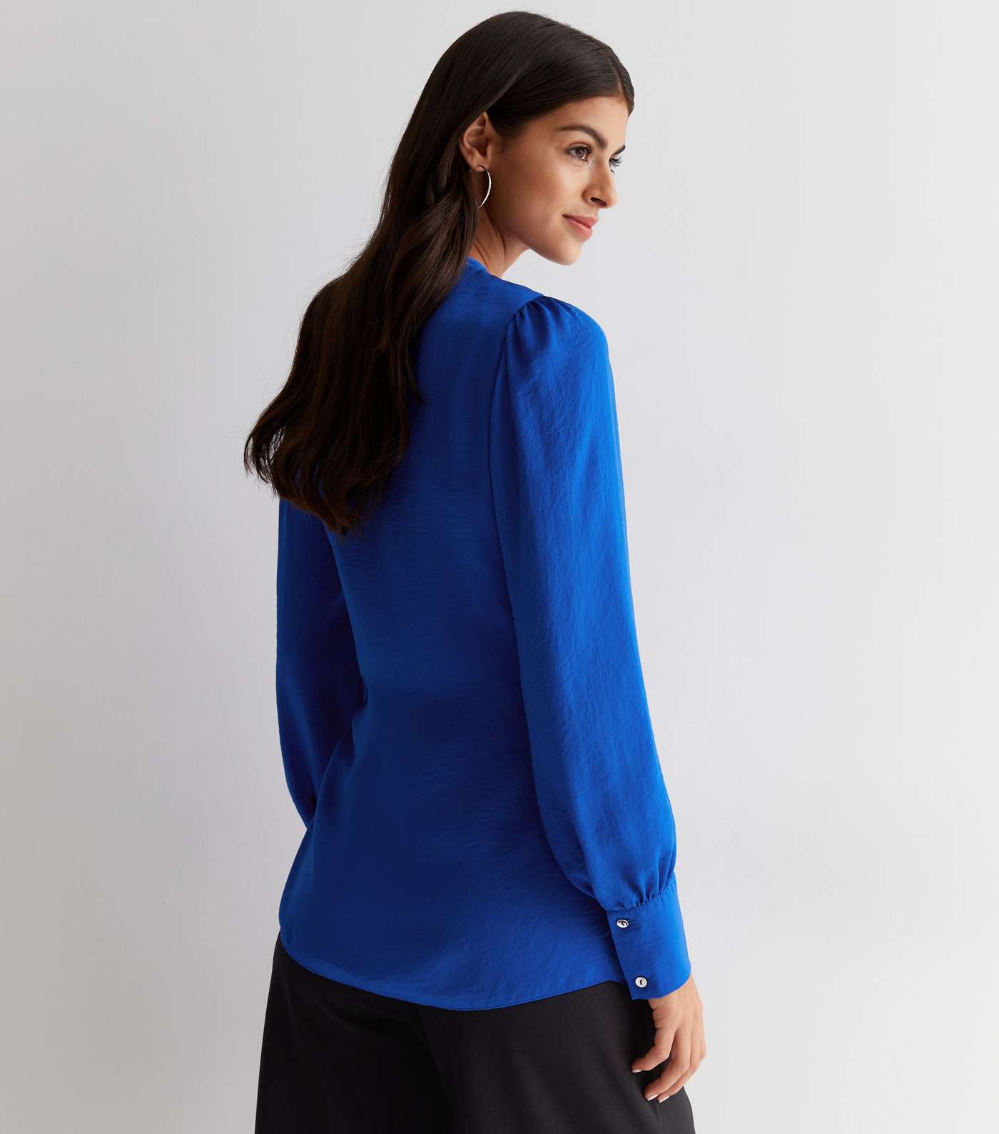 Bright Blue Tie Side Long Blouse Image 4