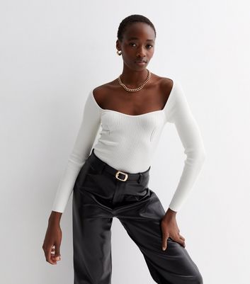 Urban Bliss Tall Cream Ribbed Knit Sweetheart Top