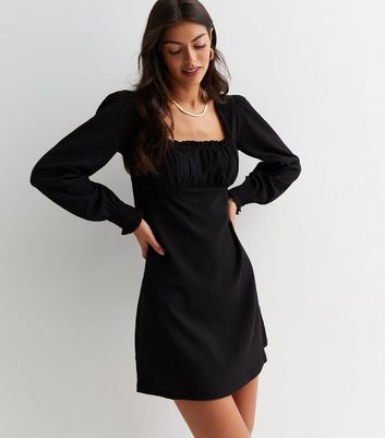 Square neck long hot sale sleeve mini dress