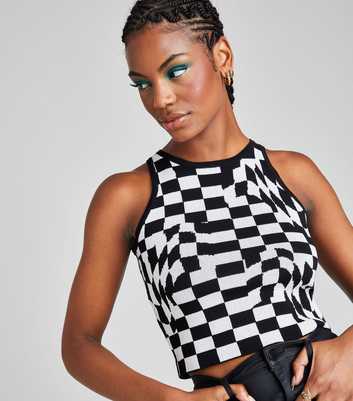 Urban Bliss Petite Black Checkerboard Knit Crop Vest