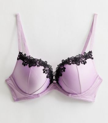 1pc Ladies' Purple Lace Trimmed Padded Push Up Bra With Side
