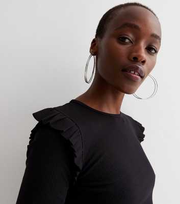 Tall Black Ribbed Frill Sleeve Bodysuit