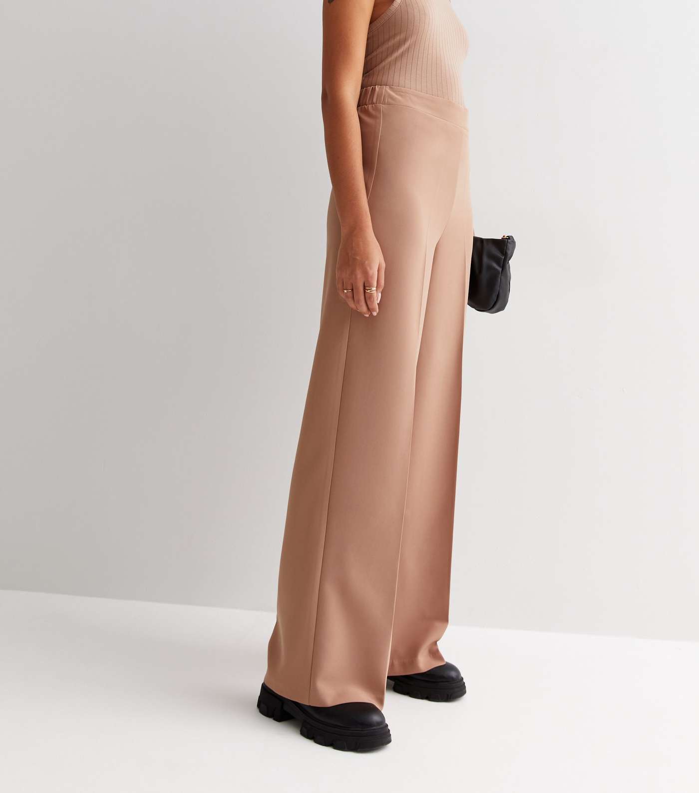 Tall Camel Crepe Wide Leg Tailored Trousers Image 2