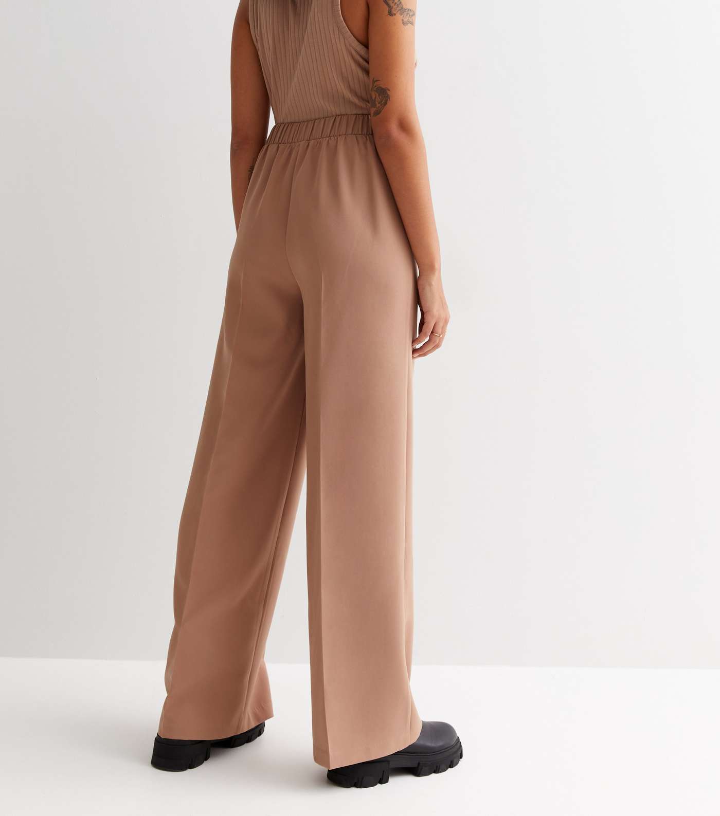 Tall Camel Crepe Wide Leg Tailored Trousers Image 4