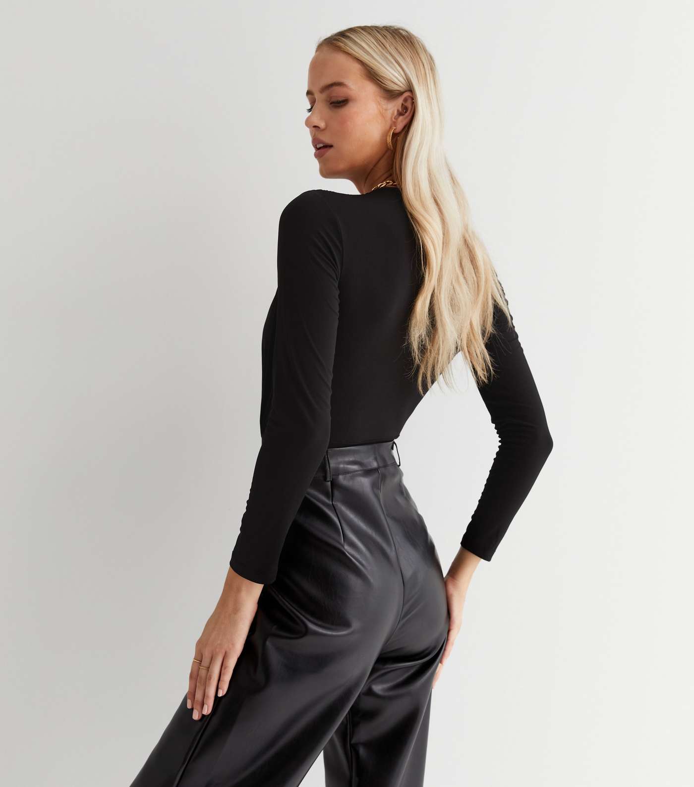 Black Plunge Long Sleeve Bodysuit