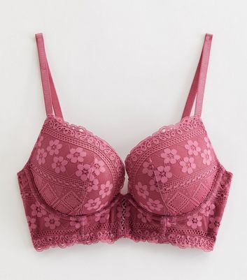 Deep Pink Lace Push Up Corset Bra New Look