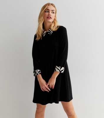 Black Jersey Contrast Collar Long Sleeve Mini Dress