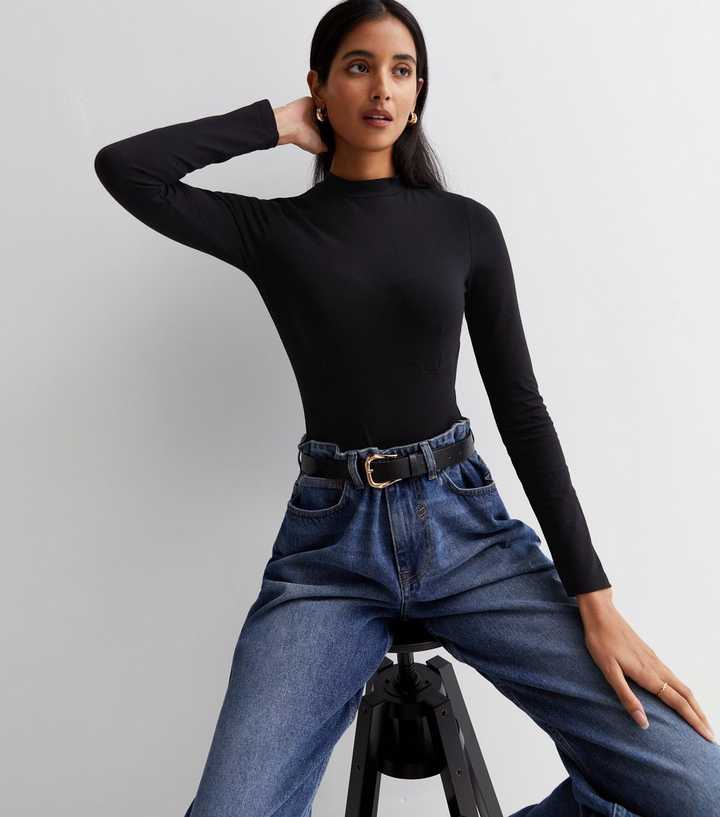 Topshop Tall Corset Long Sleeve Top In Black