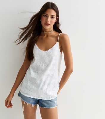 Cutie London White Sequin Strappy Cami