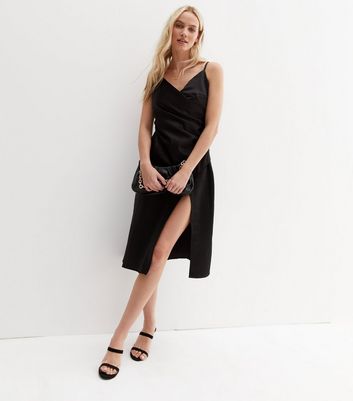 Cutie London Black Satin V Neck Midi Slip Dress New Look