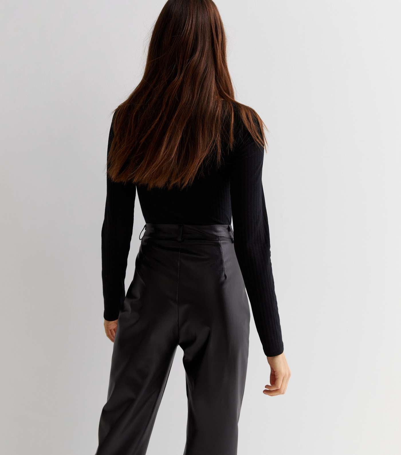Black Ribbed Ruched Long Sleeve Bodysuit Image 4