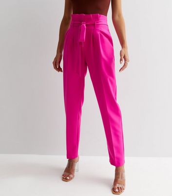 Bright Pink Satin High Waist Wide Leg Trousers  New Look