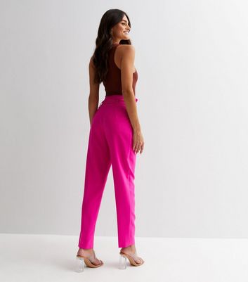 Mid Pink High Waist Paperbag Trousers  New Look