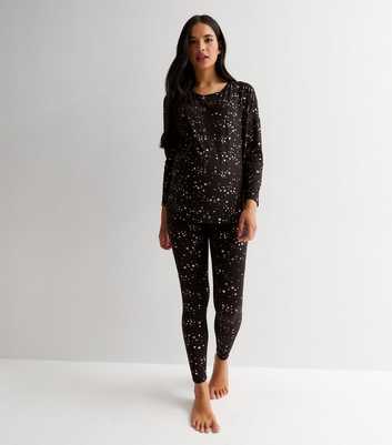 Maternity Black Soft Touch Pyjama Set with Metallic Star Print
