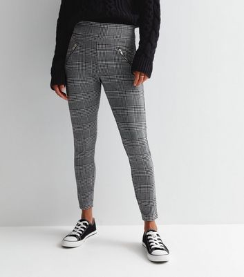 Girls Black Check Zip Slim Stretch Trousers | New Look