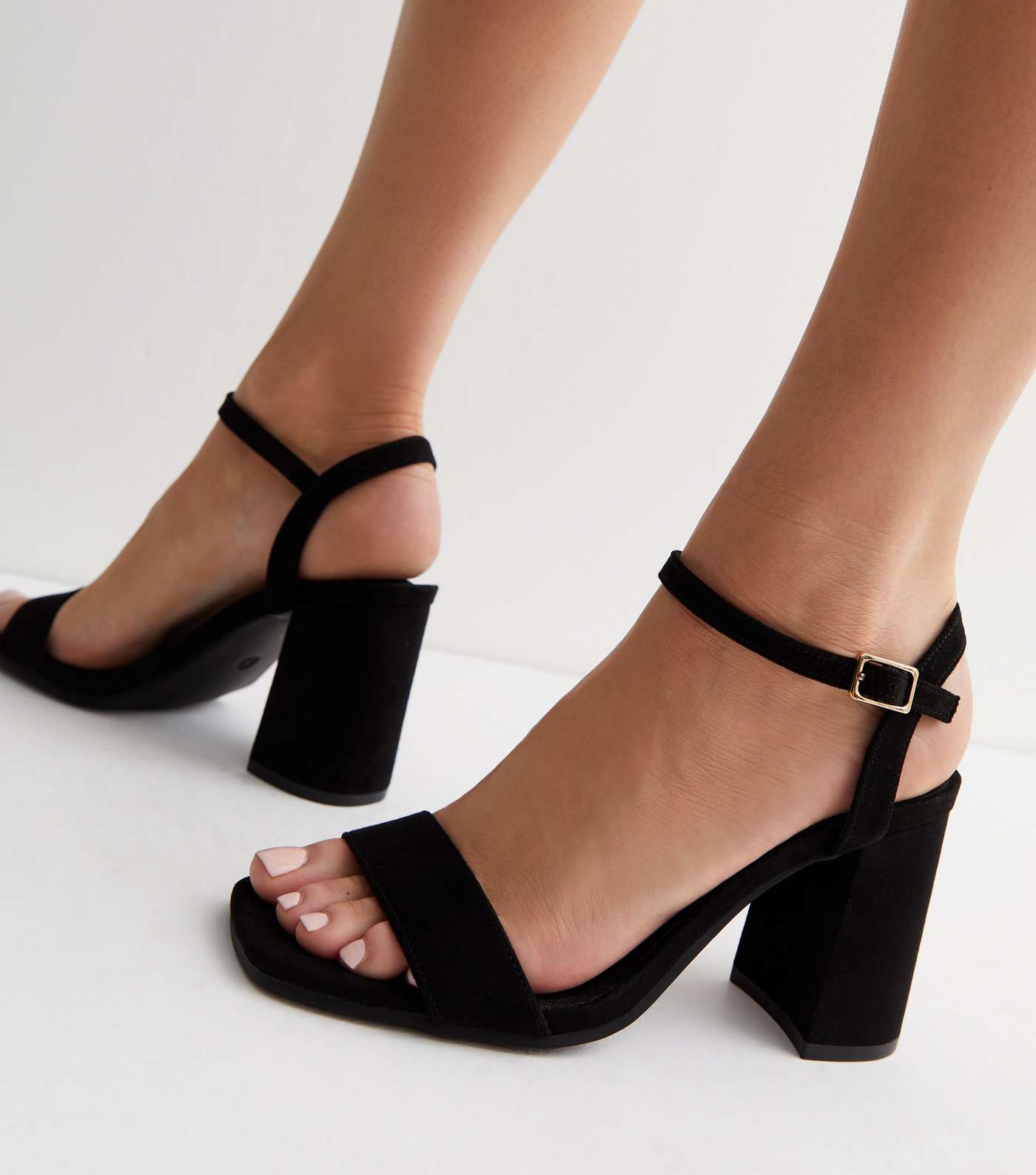Black Suedette 2 Part Block Heel Sandals Image 2