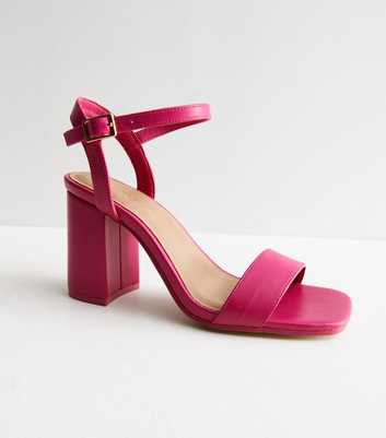 Bright Pink Leather-Look 2 Part Block Heel Sandals