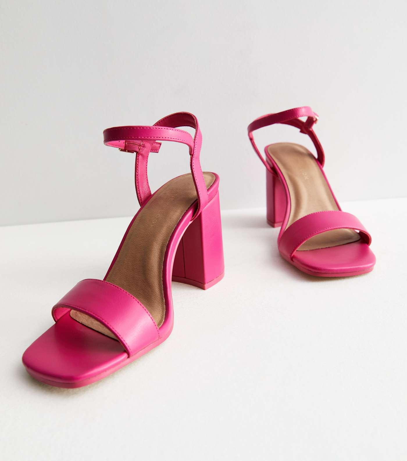Bright Pink Leather-Look 2 Part Block Heel Sandals Image 3