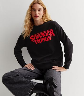 Black Stranger Things Logo Sweatshirt New Look