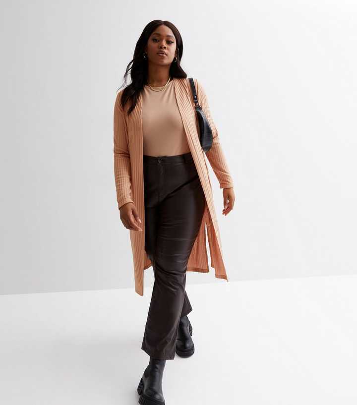 Knitted Cardigan New Look Camel Cardigan Curves Camel Ribbed Fine
