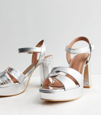 Silver block heels hot sale new look