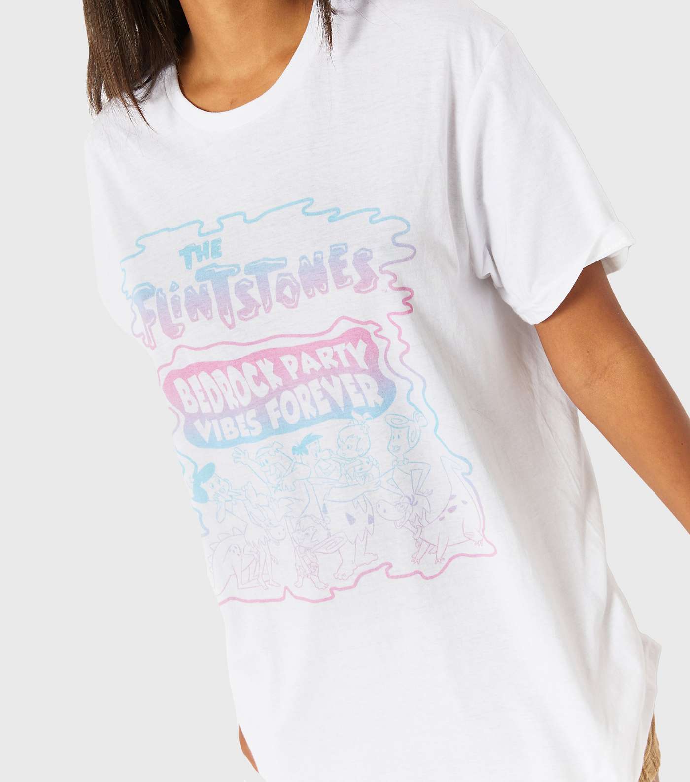 Skinnydip White Flintstones Bedrock Party Logo Oversized T-Shirt Image 2