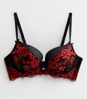 Black Floral Embroidered Longline Push Up Bra New Look