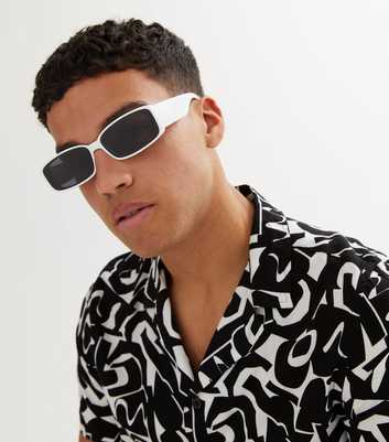 White Narrow Rectangle Frame Sunglasses