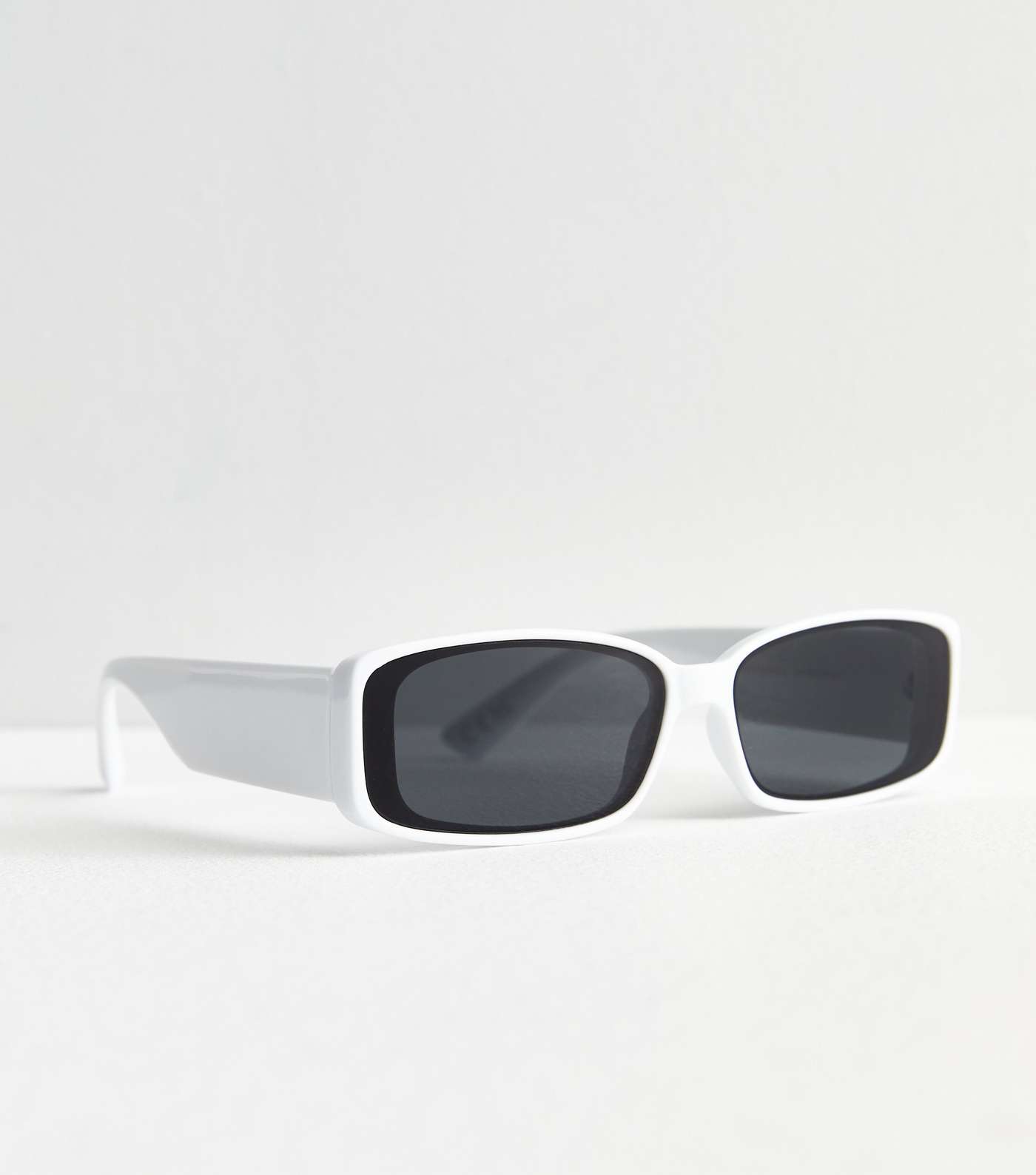 White Narrow Rectangle Frame Sunglasses Image 2