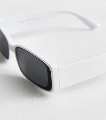 Men's White Narrow Rectangle Frame Sunglasses New Look