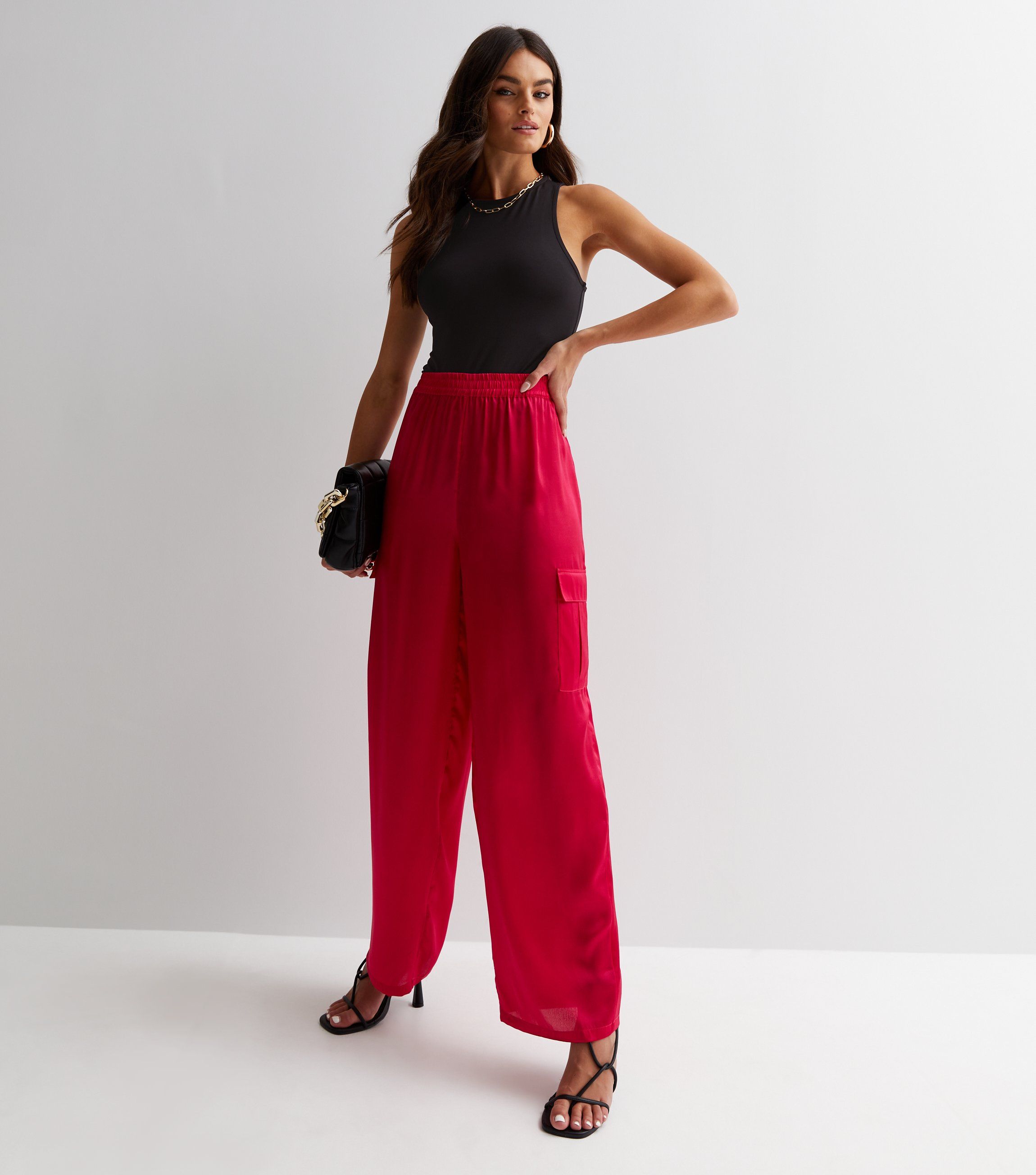 Pink Satin Cargo Trousers