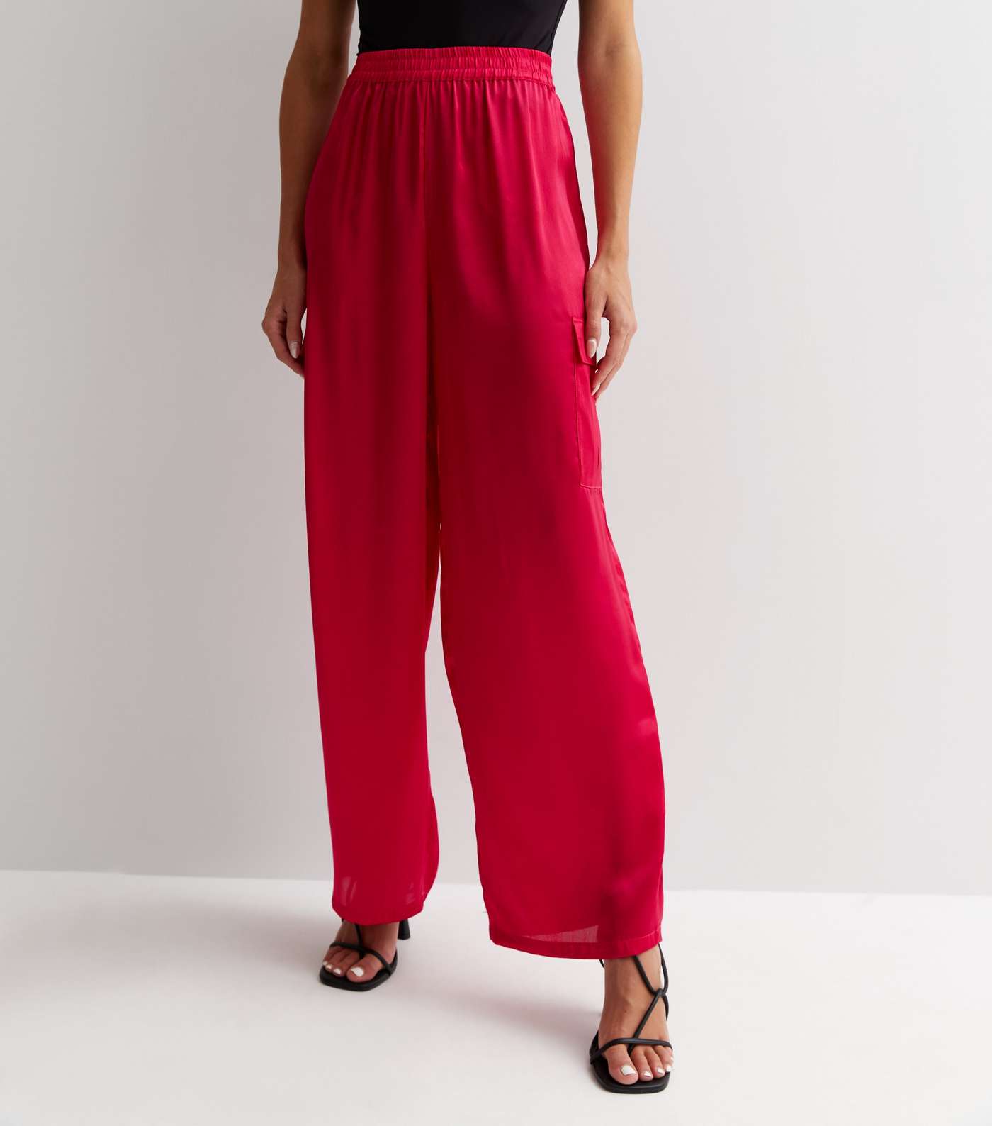 Pink Satin Cargo Trousers Image 3