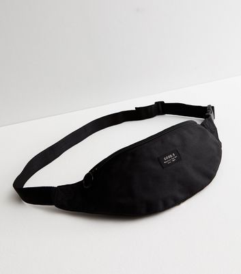 Black Zip Front Label Bum Bag
