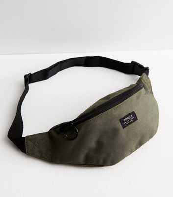 Khaki Zip Front Label Bum Bag