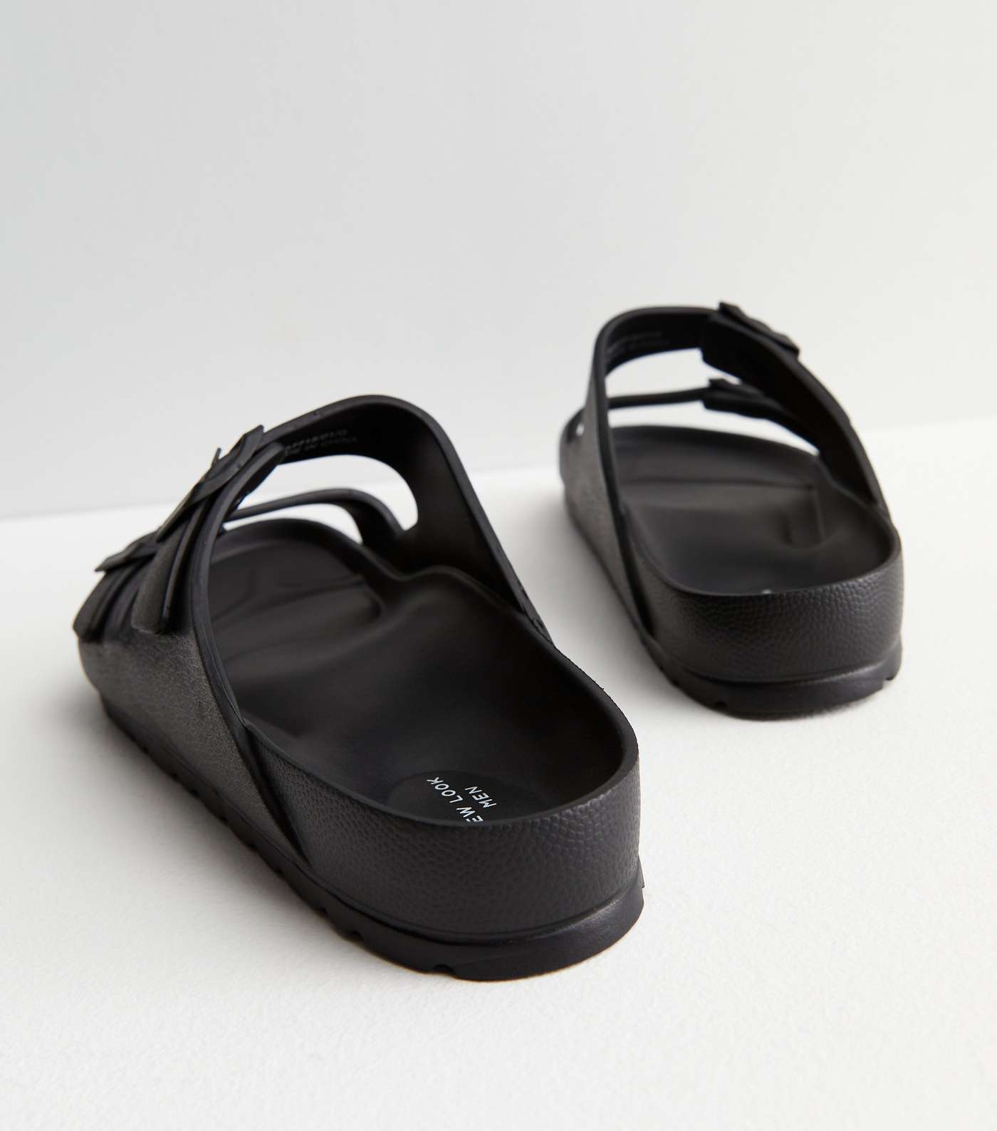 Black Double Buckle Strap Footbed Sliders Image 3