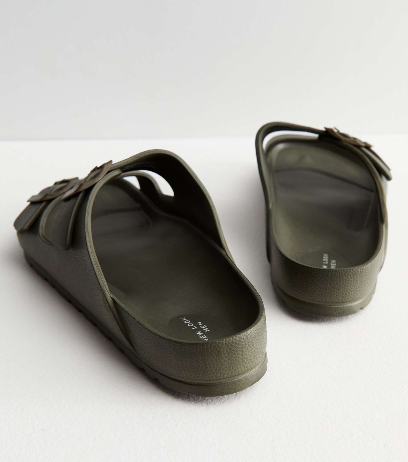 Khaki Double Buckle Strap Footbed Sliders Image 3