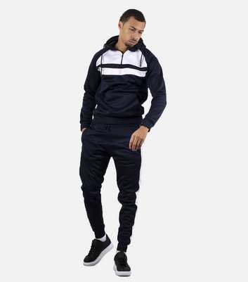 JUSTYOUROUTFIT Navy Contrast High Neck Zip Hooded Tracksuit