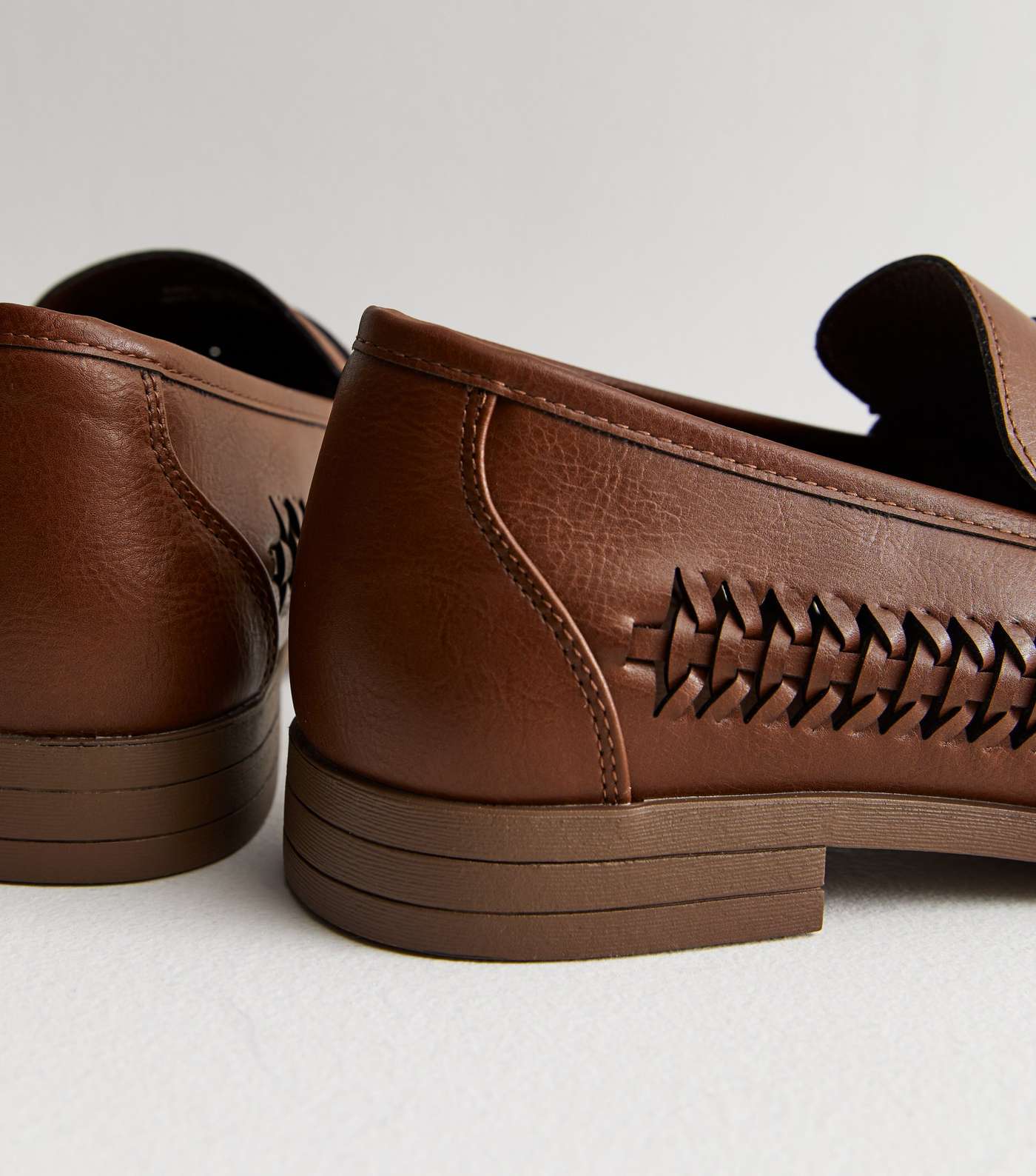 Dark Brown Leather-Look Woven Loafers Image 4