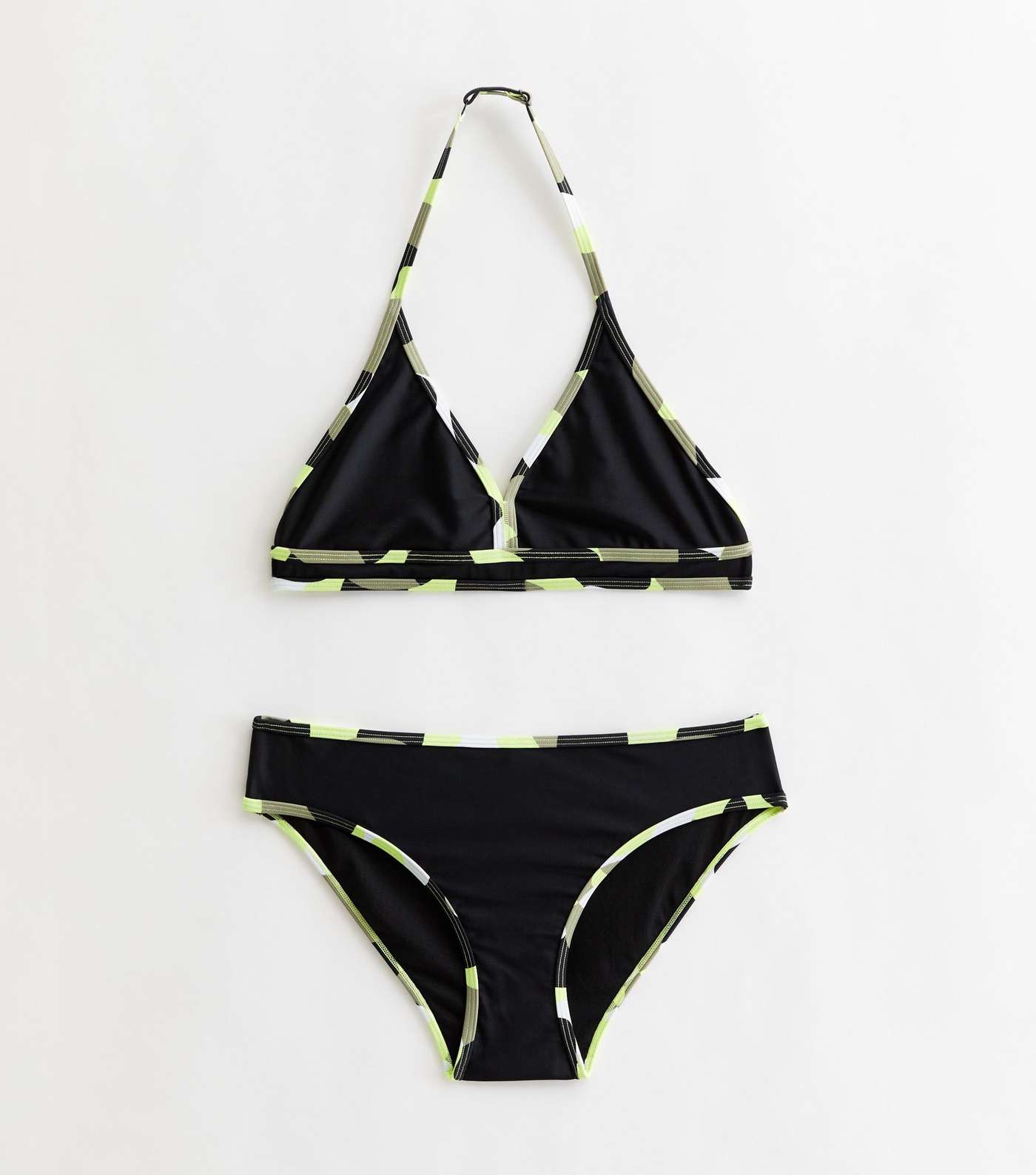 Girls Black Camo Trim Triangle Bikini Set