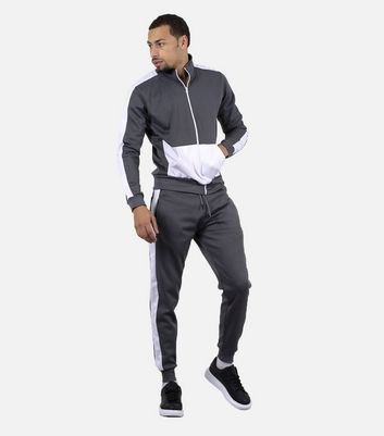 JUSTYOUROUTFIT Pale Grey Contrast Stripe Zip Up High Neck Tracksuit