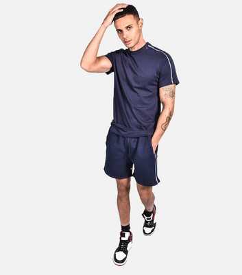 JUSTYOUROUTFIT Navy Tape Stripe Crew T-Shirt