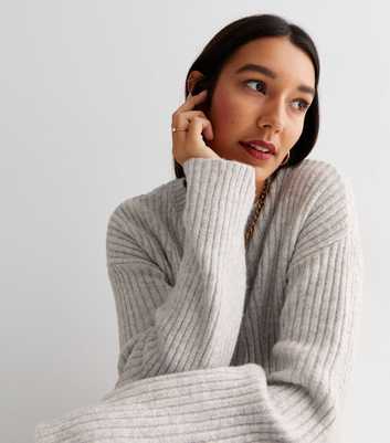 Tall Pale Grey Ribbed Knit Crew Neck Jumper