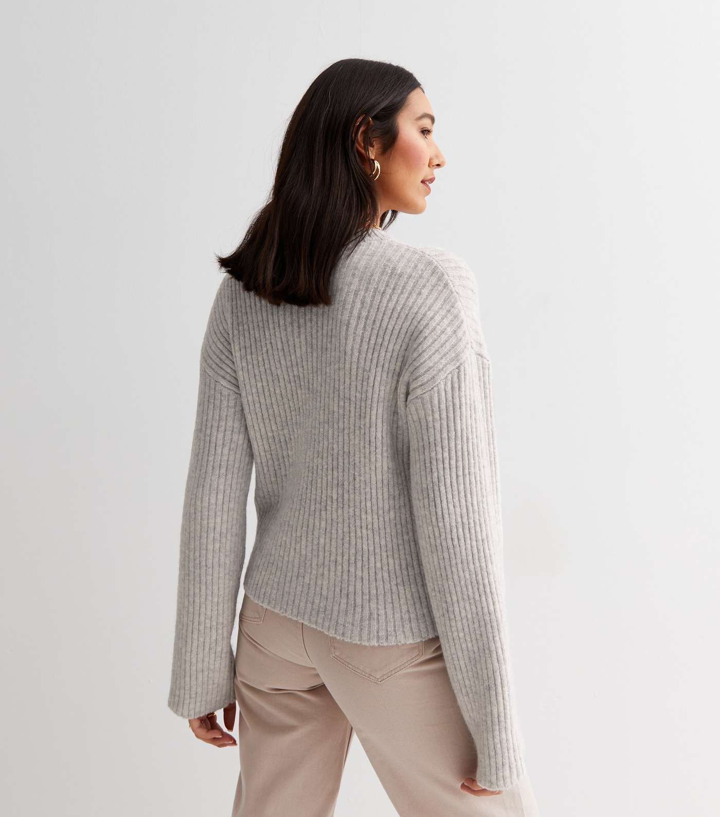 Tall Pale Grey Ribbed Knit Crew Neck Jumper Image 4