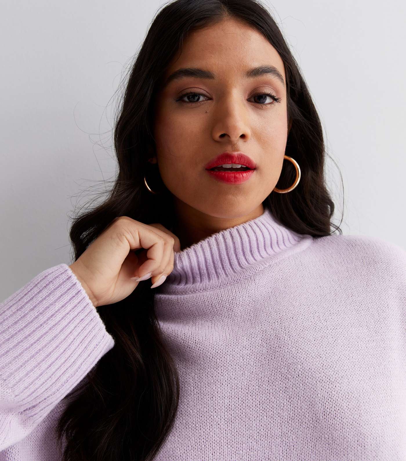 Petite Lilac Knit High Neck Long Sleeve Jumper Image 3