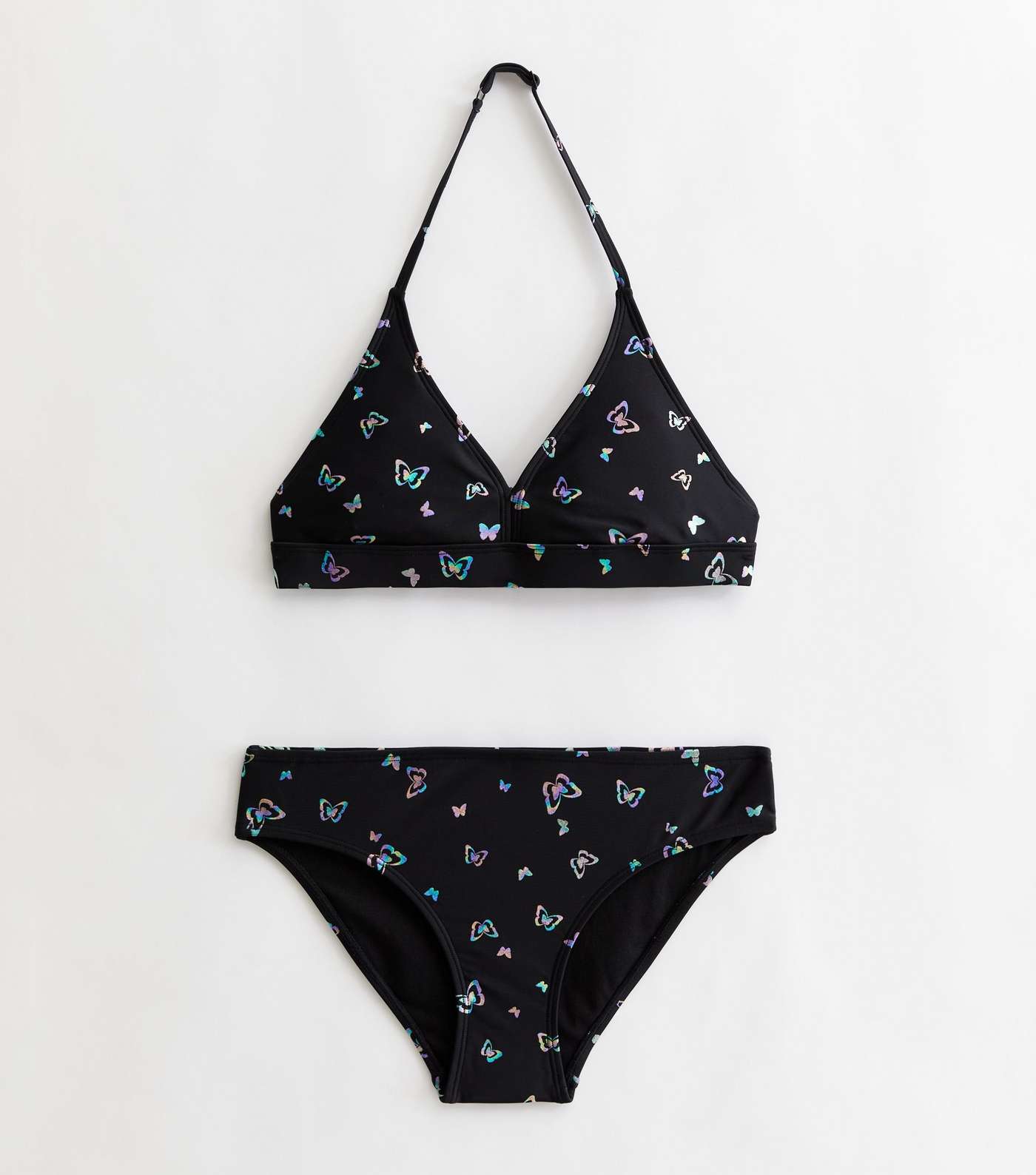 Girls Black Iridescent Butterfly Triangle Bikini Set