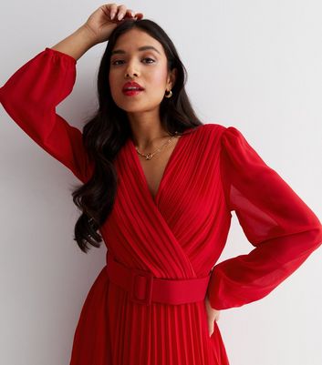 New look hot sale red pleated dress