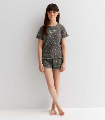 Girls Light Grey Star Ribbed Jersey Top and Shorts Lounge Set