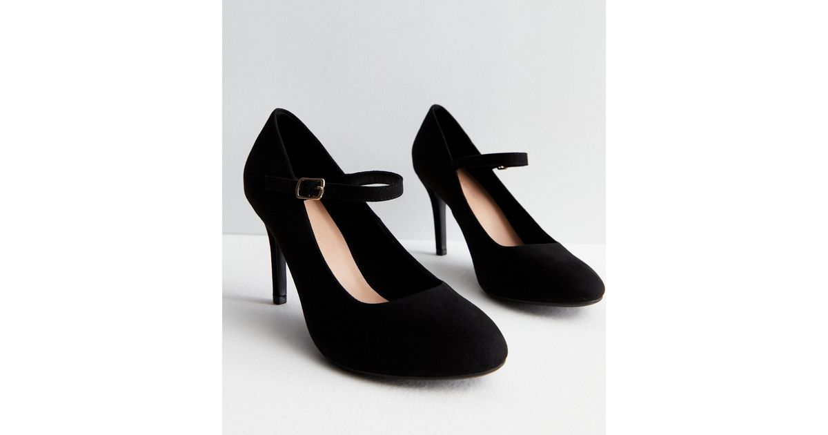 Wide Fit Black Suedette Rounded Stiletto Heel Court Shoes | New Look
